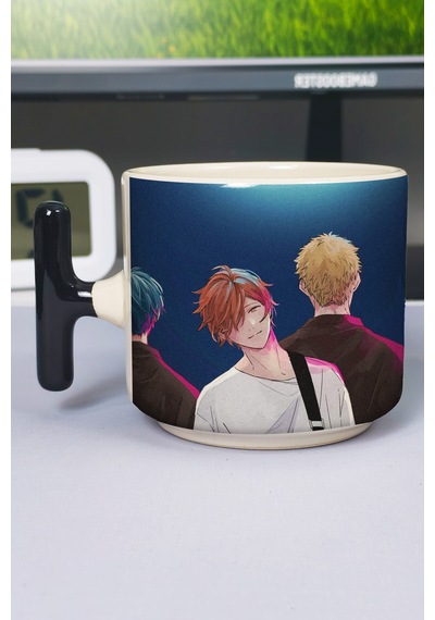 Given Anime Baskılı Seramik Lüks Kupa 1 Adet T Şeklinde Özel Siyah Kulp Dalga Kulp V5t Çok Renkli