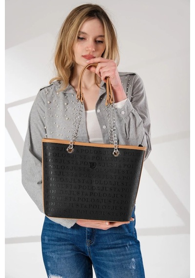 Just Polo Zincir Detaylı Yeni Sezon Kadın Omuz Çantası 234035mh Siyah Camel