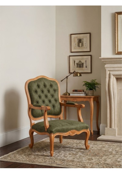 Throne Fransız Still Klasik Ahşap Berjer Natural