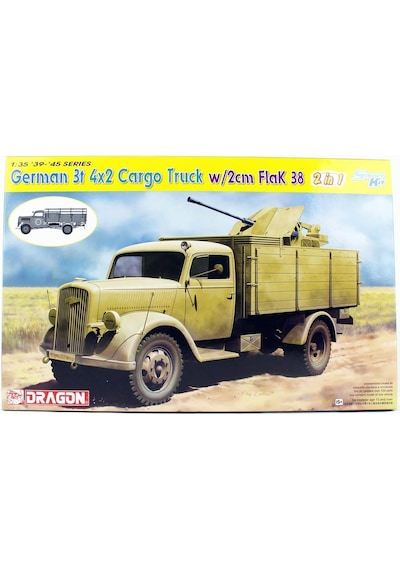 Dragon 6828 1/35 Ölçek, German 3t 4x2 Truck W/2cm Flak 38 2 İn 1 , Uçaksavarlı Askeri Kamyon Plastik Model Kiti-36352