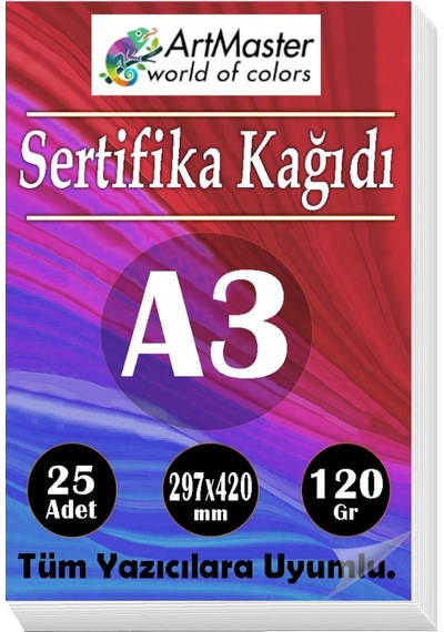 A3 Sertifika Kağıdı 25 Adet 120 Gram Kalın Fotokopi Kağıdı Tüm Yazıcılara Uyumlu 29.7x42 Cm Kalın Baskı Kağıdı