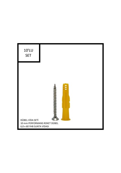 Dübel-vida Seti, Performans Roket Dübel 10 Mm, 6,0x60 Yhb Sunta Vidası, 10 Adet