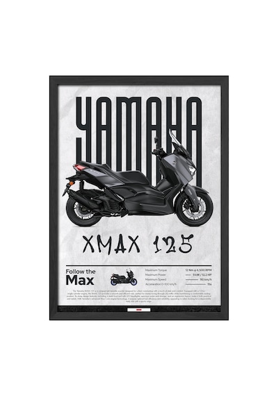 Yamaha X-max 125 Siyah Ahşap Çerçeveli Poster, Dekoratif Motosiklet Duvar Tablosu