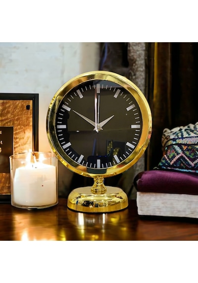 Gold Parlak Metal Ofis Salon Otel Ofis Masa Saati B12