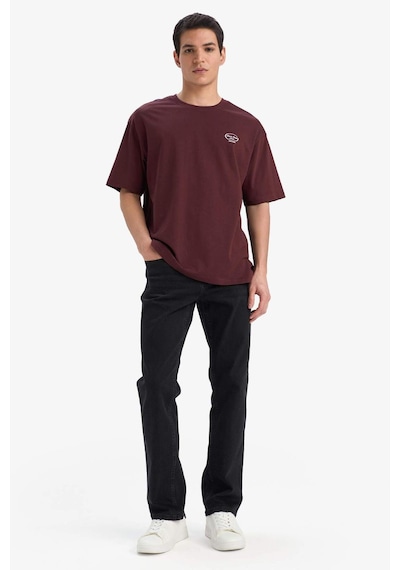 Defacto Boxy Fit Bisiklet Yaka Sırt Baskılı Kısa Kollu Tişört E9526ax25aubr230 Bordo