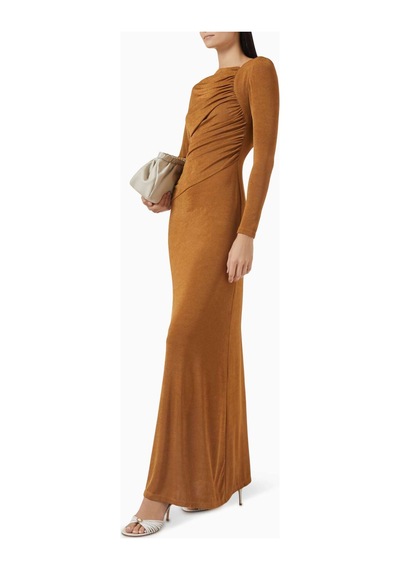 Eegen Studio Daphne Maxi Elbise - Asimetrik Yaka, Uzun Kol, A - Line Siluet Ve Şık Tasarım Altın