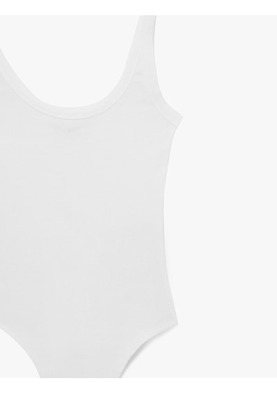 Koton Slim Fit Kolsuz U Yaka Çıt Çıt Detaylı Body Beyaz 6sal30149ık Beyaz