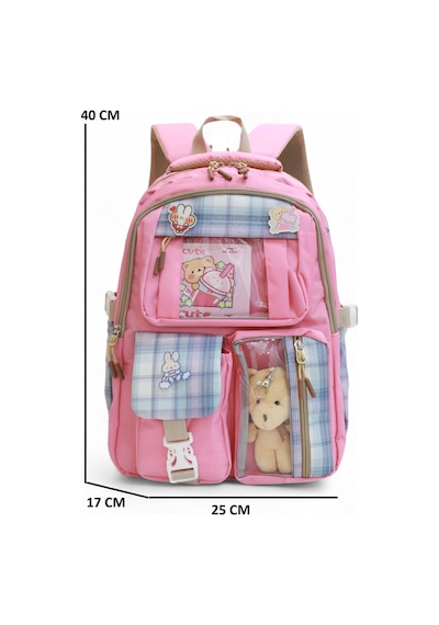 Relaxion 2203-1395 Kore Tarzı Unisex Çocuk Üçlü Set İlkokul Sırt Çantası Pembe