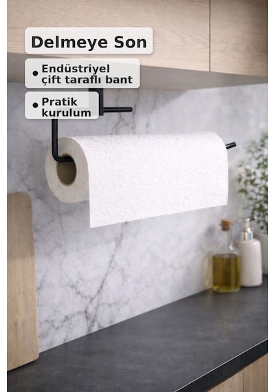 Siyah Rulo Havluluk Peçetelik Yapışkanlı Pratik Banyo Mutfak Askısı Kağıt Rulo Havluluk Siyah Metal Diğer