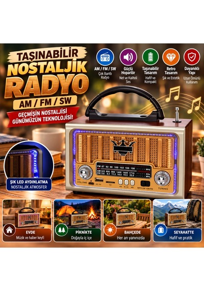 Kahveci.store Taşınabilir Klasik Am/fm/sw Retro Nostaljik Radyo 22