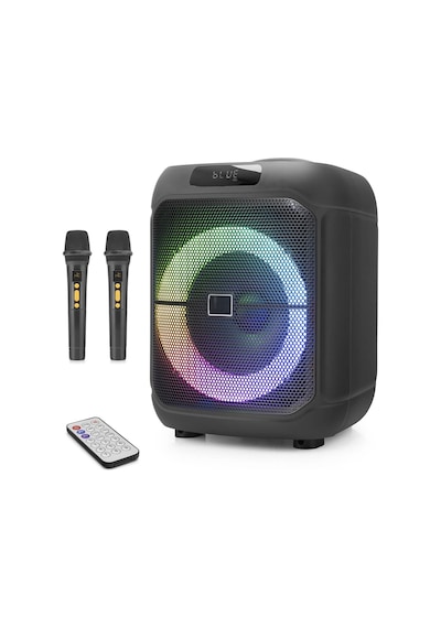 Çift Karaoke Mikrofonlu Bluetooth Hoparlör Fm Radyo 20w 8 İnç Rgb Kumandalı Siyah Ndr1745