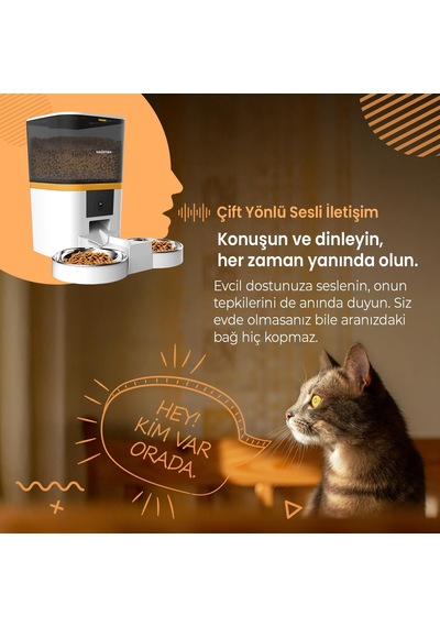 Tr Qq005 Gece Görüşlü 480p Kameralı Akıllı Otomatik Kedi Mama Kabı, Tuya App-wifi Uzaktan Kontrol, Sesle Çağı