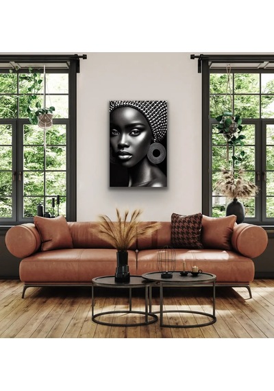 Afrikalı Siyahi Kadın Kanvas Tablo 70x100 Cm Siyah Beyaz