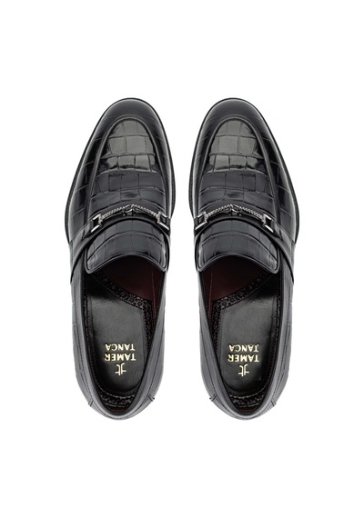 Tamer Tanca Erkek Hakiki Deri Siyah Kroko Loafer Ayakkabı 342 8999 Erk Ayk Sk24-25 Sıyah Kroko Siyah