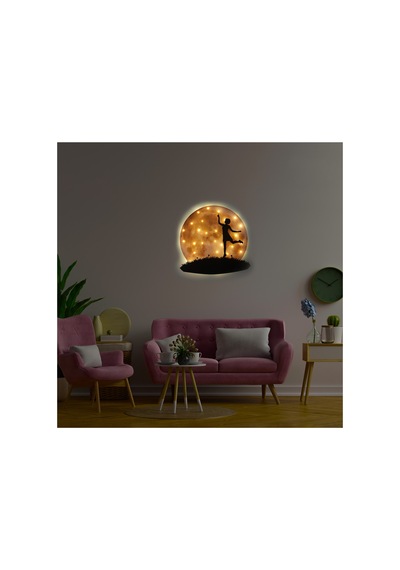 Kişiselleştirilebilir Led Işıklı Epoksi Cam Katmanlı Tablo Zoey Dolunay Sarı - 738149267 Sarı