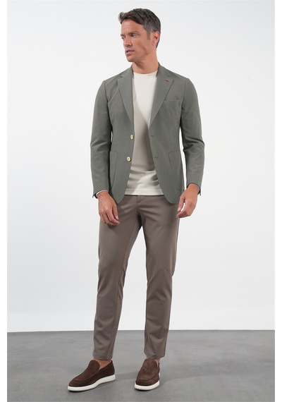 İmza Haki Mono Yaka Gofreli 6 Drop Slim Fit Esnek Ceket 1002260151