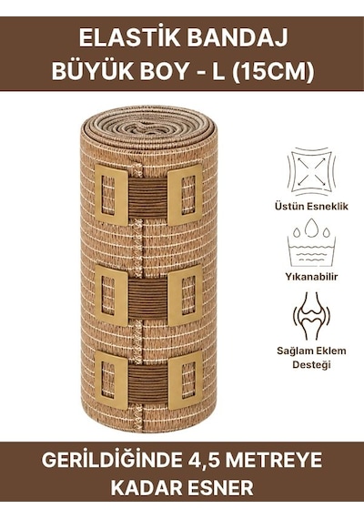 Elastik Bandaj 15cm, 4 Klipsli 4,5 Metreye Kadar Uzar, Spor Ve Günlük Kullanım