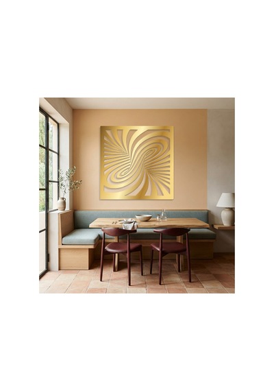 Optik İllüzyon Metal Duvar Tablosu - Metal Duvar Sanatı - Duvar Dekoru - 100 X 100 Cm Altın