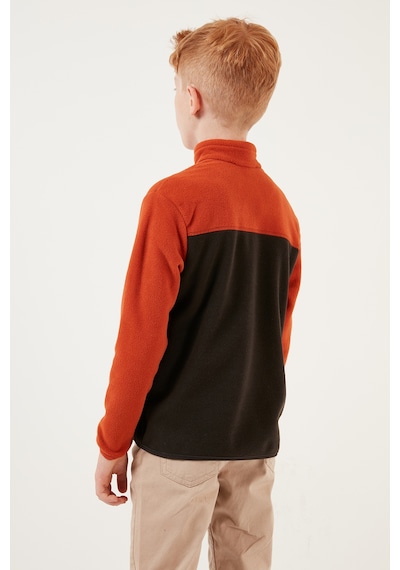 Lela Yumuşak Dokulu Yarım Fermuarlı Renk Bloklu Dik Yaka Unisex Çocuk Polar 5905004 Orange-Antrasit