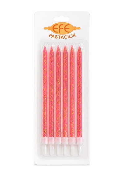 Pembe Gold Simli Uzun Pasta Mumu 17 Cm Karışık