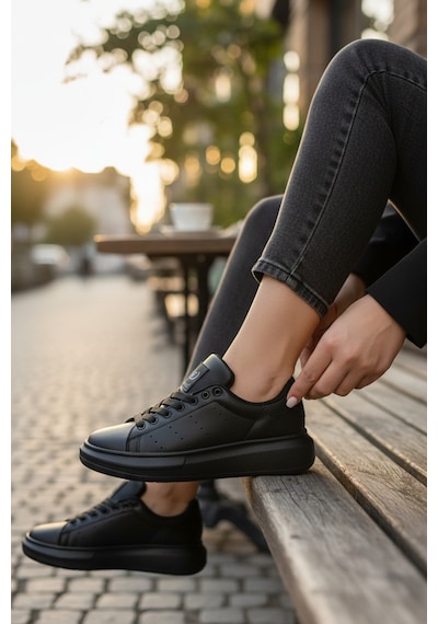 Enoch Kadın Siyah Platform Tabanlı Sneaker Ortopedik Günlük Rahat Spor Ayakkabı Siyah