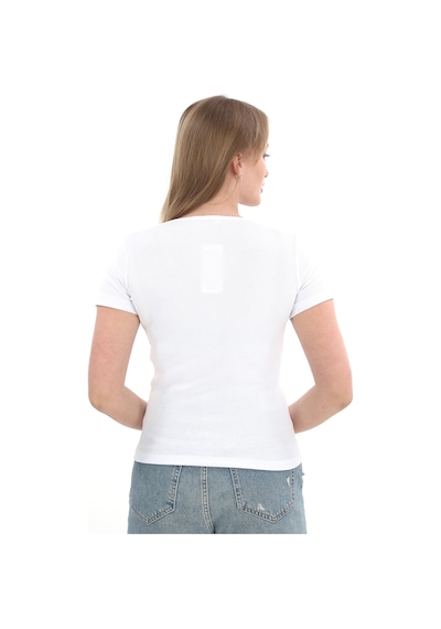 Monox Kadın Fitilli Likralı Pamuk Basic Tshirt Beyaz