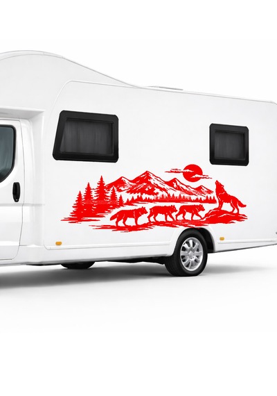 Doğa Manzarası Ve Kurt Sürüsü Karavan Sticker 150 X 62 Cm