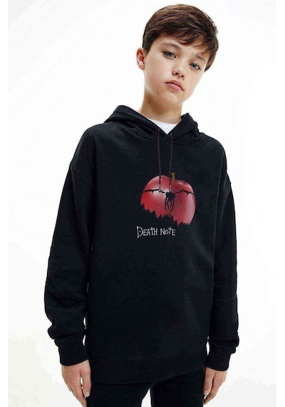 Tshirthane Death Note Elma Baskılı Unisex Çocuk Kapüşonlu Siyah Sweatshirt Siyah