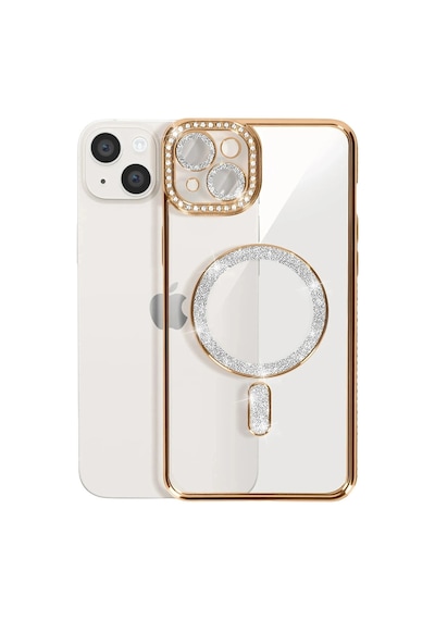 Apple iPhone Uyumlu,  15 Kılıf Joke Simli Magneticsafe Kılıf - Gold