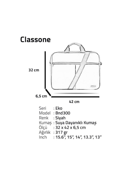 Classone BND300 Eko Serisi 15.6" Laptop Notebook Çantası