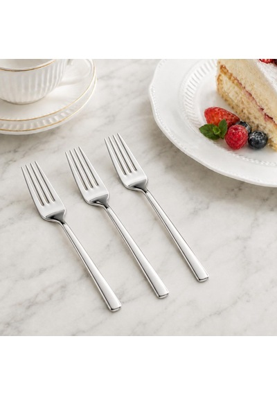 Yemek Çatalı, 6'li Paslanmaz Çelik Çatal Seti, Gümüş Metal 20 Cm, 6 Adet Çok Renkli