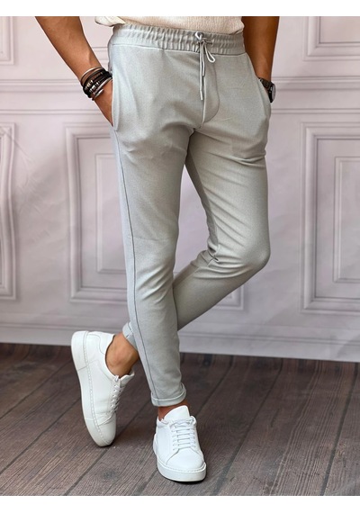 Modefendi Skinny Kalıp Pamuk Likra Double Paça Jogger Pantolon Gri