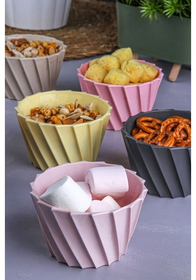 6 Lı Çerezlik Sosluk Seti Bpa İçermez Sert Plastik Kuruyemiş, Cips, Dondurma Ve Atıştırmalık Kasesi Çok Renkli