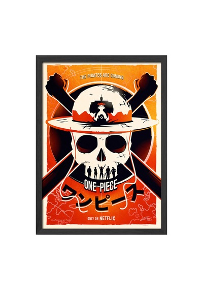 One Piece Siyah Ahşap Çerçeveli Poster, Dekoratif Anime Duvar Tablosu