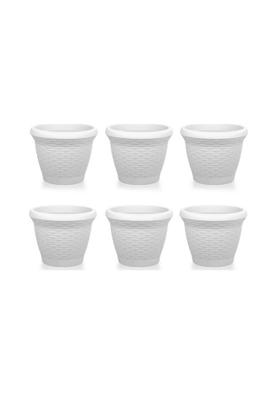 Omnipazar So-hs03 Plastik Hasır Desenli Saksı 10 Lt Kirli Beyaz 6 Adet