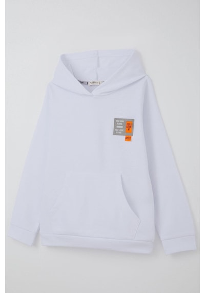 Breeze Kız Çocuk Sweatshirt Kapüşonlu Arma Detaylı 4-8 Yaş, Beyaz Beyaz