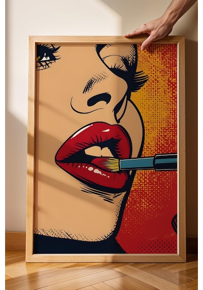 Ruj Süren Kadın Çerçeveli Tablo - Pop Art Poster Tablo