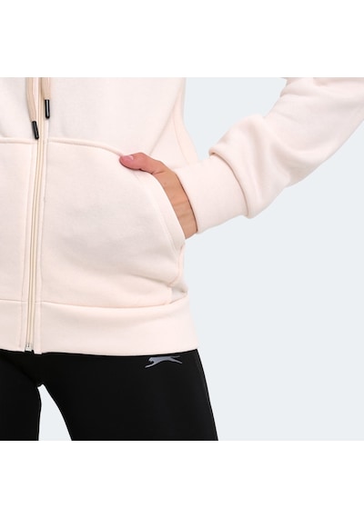 Slazenger KATYA Kadın Fermuarlı Kapüşonlu Cepli Ekru Sweatshirt
