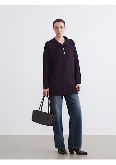 Lcw Modest Bordo Polo Yaka Kadın Triko Kazak