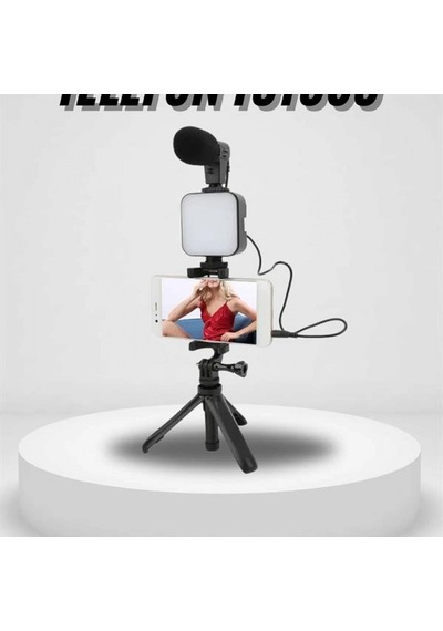 Akıllı Telefon Vlog Kiti Mini Tripod, Led Işıklı Mikrofonlu Telefon Tutucu Seti