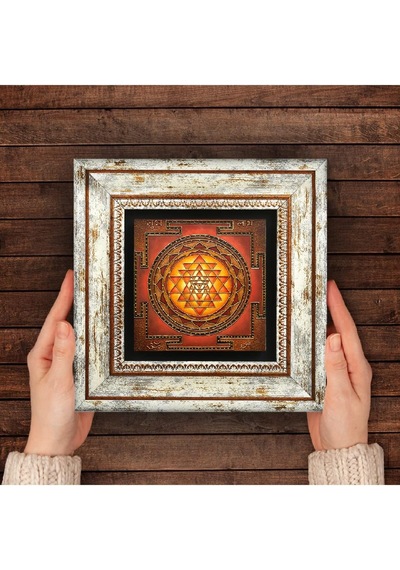 Sri Yantra Taş Duvar Tablosu - Çerçeveli Taş Tablo - Dekoratif Duvar Sanatı - Modern Ev Ve Ofis Duvar Dekoru T1-172