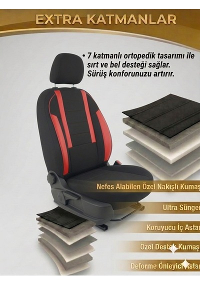 Veloce Siyah Kırmızı Serisi Üniversal Oto Koltuk Kılıfı Ön Arka Koltuk Tam Set 65820292