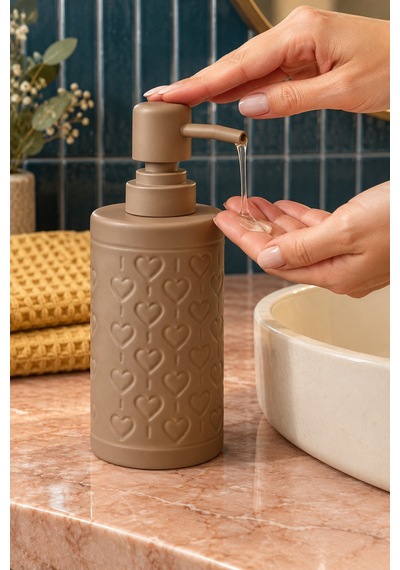 Rosıe Vizon Kabartma Kalp Desenli Yuvarlak Seramik Sıvı Sabunluk 350 Ml Karışık