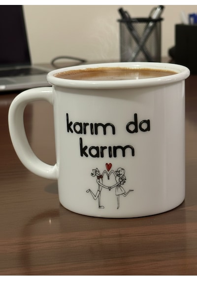 Porselen Kupa Karım Da Karım Yazılı 250 Cc Beyaz