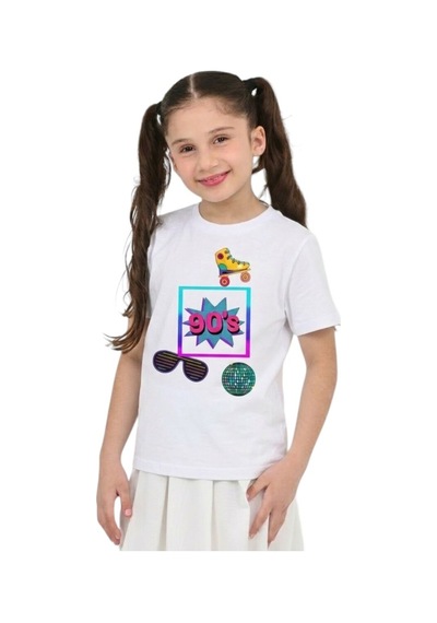 Erdem Kıds Unisex 90'lar Temalı Baskılı Pamuklu Basic T-shirt Beyaz Beyaz