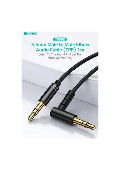 L Tipi 3.5mm Aux Ses Kablosu 90 Derece Açılı Jak Erkek Erkek Araç Hoparlör Kulaklık Bağlantı 1 Metre
