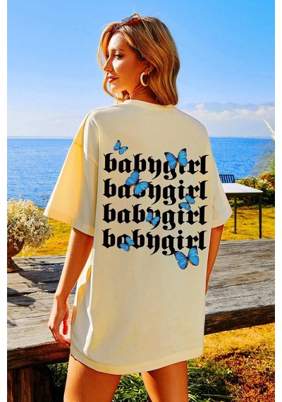Unisex Babygirl Baskılı Tasarım Tshirt Bej