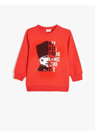 Koton Atatürk Sweatshirt Baskılı Uzun Kollu Bisiklet Yaka Kırmızı 5wkb10015tk Kırmızı