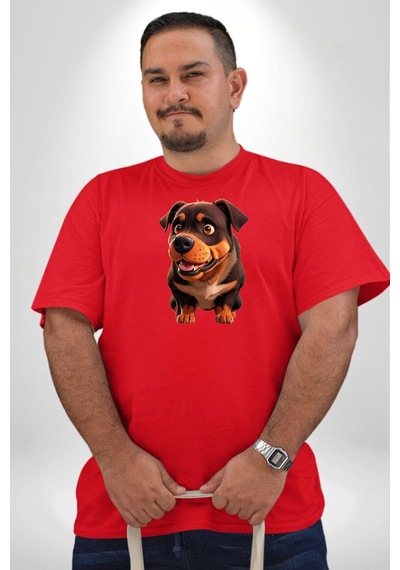 Angemiel Sevimli Çoban Köpeği Kırmızı Büyük Beden Erkek Kadın Unisex Basic Ön Baskılı Tişört Kırmızı