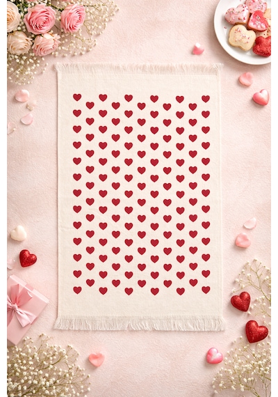 %100 Pamuk Saçaklı Dijital Baskılı El & Yüz Havlusu 40x60 Cm Yumuşak Dokulu, Yüksek Su Emici Mutfak Havlusu Kırmızı